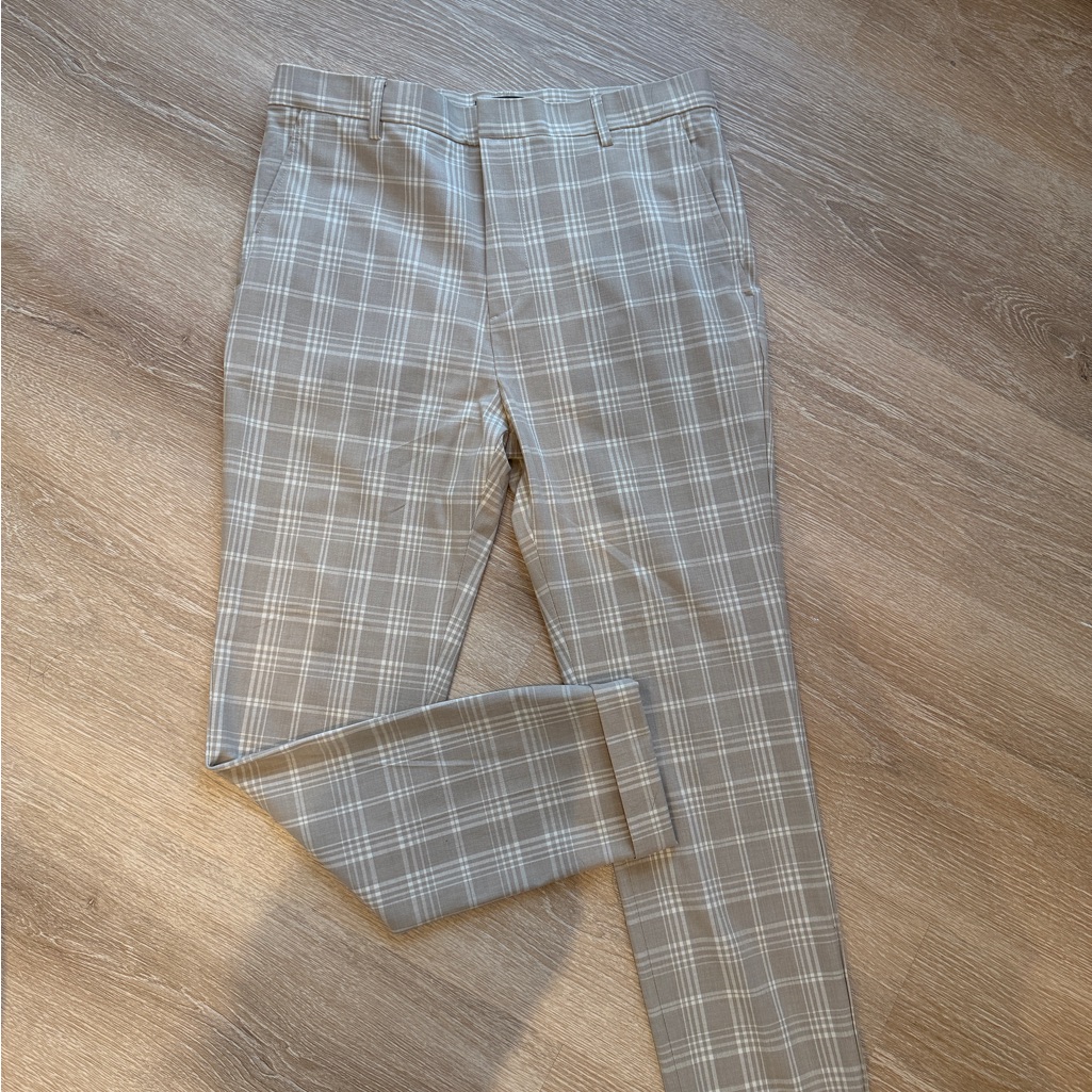 H&M Beige Checkered Chinos